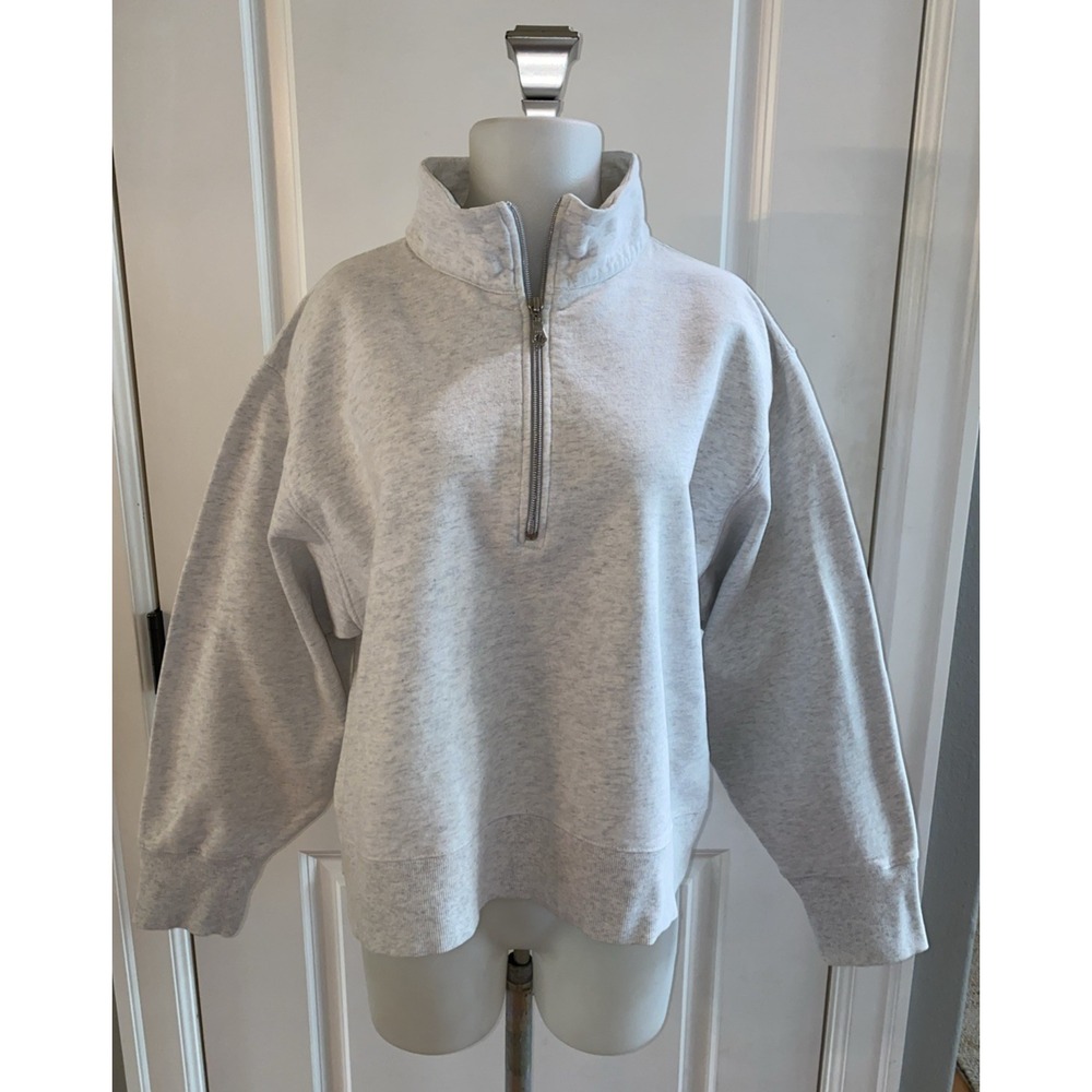 AYR Quarter Zip Pullover Sweatshirt Gray Minimalist Womens Cotton Fleece Size L